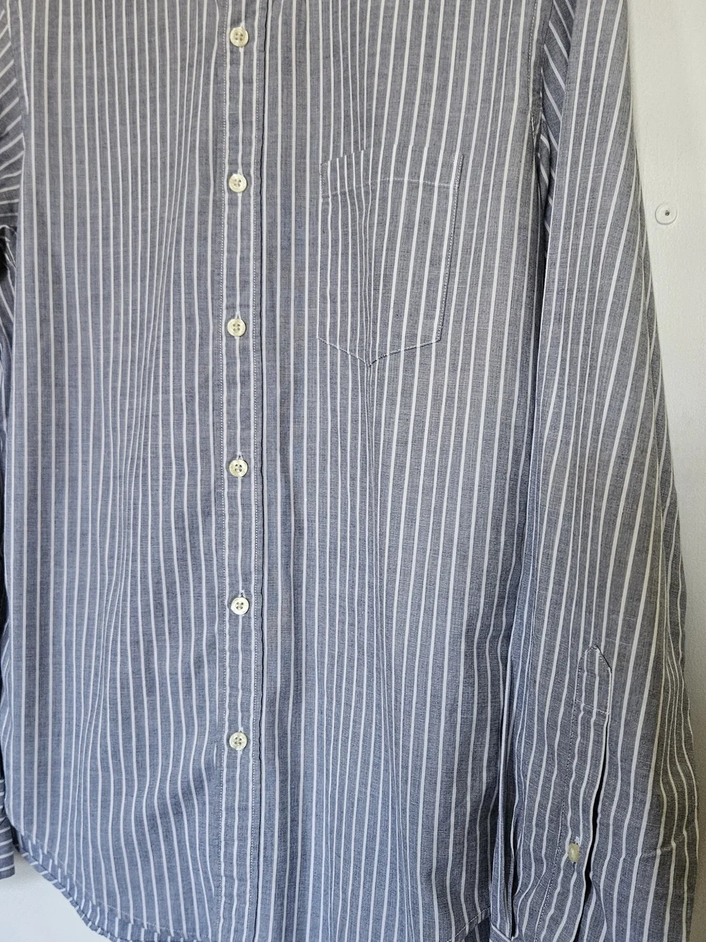 J. Crew Blue and White Vertical Stripe Button-Down Shirt Long Sleeves